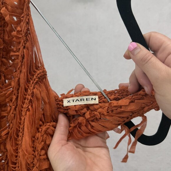 Xtaren Y2K Womens Small Rust Orange Fringe Sheer Boho Festival Tank Top - Picture 6 of 8